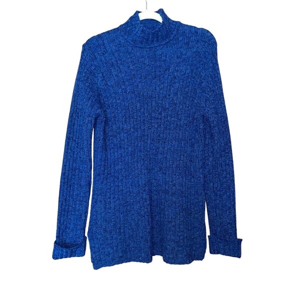 Classic Elements Blue Ribbed Turtleneck Sweater M 100% Acrylic Long Sleeve Knit - Picture 1 of 6